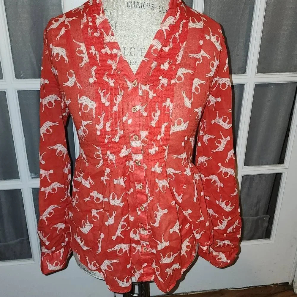 Maeve Anthropologie Womens Red Leopard Print Long Sleeve‎ Blouse Shirt 2